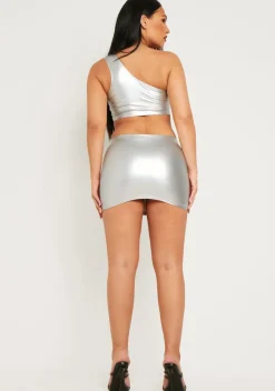 Rave Outfits|Skirts*Missy Empire Imani Silver Metallic Micro Mini Skirt