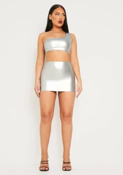Rave Outfits|Skirts*Missy Empire Imani Silver Metallic Micro Mini Skirt