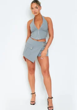 Tops|Co-Ords*Missy Empire Imogen Grey Zip Corset Utility Halter Top