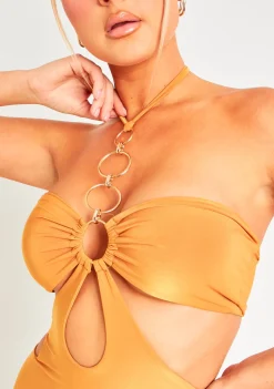 Mini Dresses|Party Dresses*Missy Empire Indie Orange O Ring Halterneck Cut Out Slinky Mini Dress