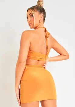 Mini Dresses|Party Dresses*Missy Empire Indie Orange O Ring Halterneck Cut Out Slinky Mini Dress