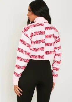 Knitwear*Missy Empire Iris Pink Merry Christmas Knitted Crop High Neck Jumper