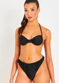 Swimwear|Beachwear*Missy Empire Irla Halterneck Ruched Detail Underwire Bikini Top Black