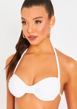 Swimwear|Beachwear*Missy Empire Irla Halterneck Ruched Detail Underwire Bikini Top Ivory