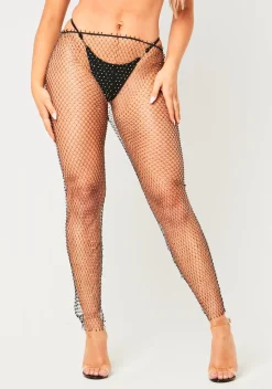 Rave Outfits|Leggings*Missy Empire Isa Black Diamante Mesh Trouser