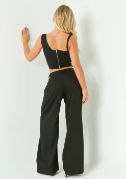 The Party Edit|Trousers*Missy Empire Isabela Low Rise Tailored Trousers Black
