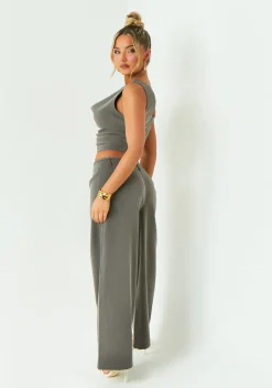 The Party Edit|Trousers*Missy Empire Isabela Low Rise Tailored Trousers Grey