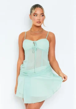 Mini Dresses|Party Dresses*Missy Empire Isobel Sage Strappy Mesh Low Neck Mini Dress