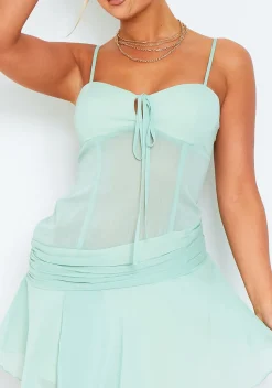 Mini Dresses|Party Dresses*Missy Empire Isobel Sage Strappy Mesh Low Neck Mini Dress