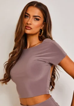 Tops|Co-Ords*Missy Empire Izzy Mocha Super Soft Low Back Crop Top