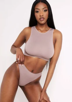 Seamless & Shapewear|Lingerie*Missy Empire Jacqueline Seamless Ribbed Racer Crop Top Mocha