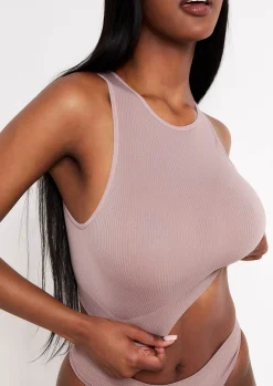Seamless & Shapewear|Lingerie*Missy Empire Jacqueline Seamless Ribbed Racer Crop Top Mocha
