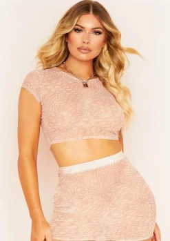 Tops|Co-Ords*Missy Empire Jaley Stone Croc Print Mesh Cap Sleeve Crop Top