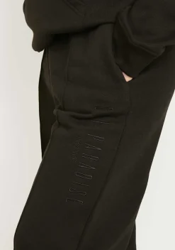 Airport Vibin'|Tracksuits*Missy Empire Jamilla Ski Paradise Embroidered Seam Front Wide Leg Jogger Black