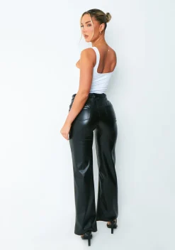 Concert Outfits|Trousers*Missy Empire Jasmine Black PU Split Hem Trousers