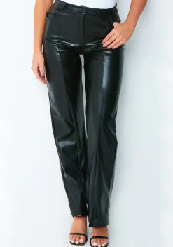 Concert Outfits|Trousers*Missy Empire Jasmine Black PU Split Hem Trousers