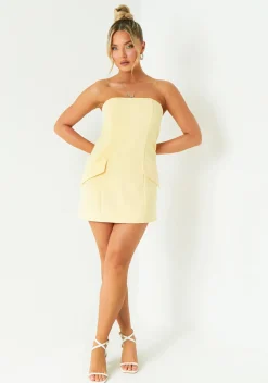 The Party Edit|Mini Dresses*Missy Empire Jasmine Lemon Tailored Bandeau Mini Dress