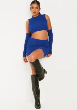 Rave Outfits|Concert Outfits*Missy Empire Jeni Knitted Micro Mini Skirt Blue