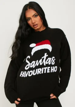Knitwear*Missy Empire Jenna Black Knitted 'Santas Favourite Ho' Oversized Jumper