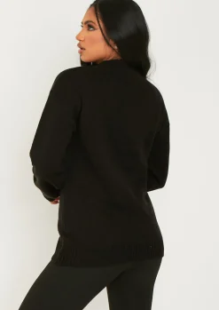 Knitwear*Missy Empire Jenna Black Knitted 'Santas Favourite Ho' Oversized Jumper