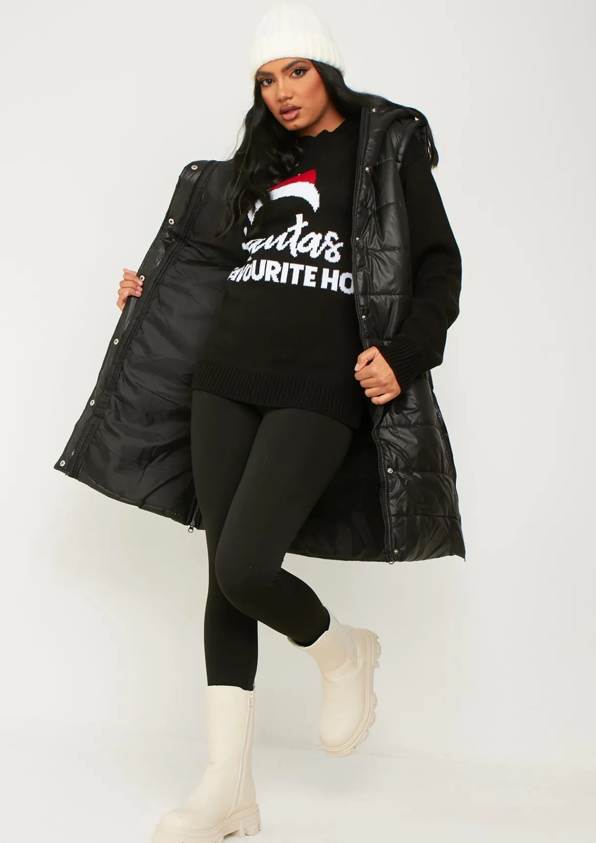Knitwear*Missy Empire Jenna Black Knitted 'Santas Favourite Ho' Oversized Jumper