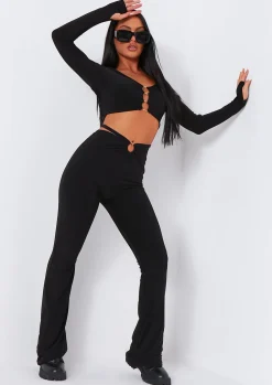 Rave Outfits|Tops*Missy Empire Jenna Ring Detail Shoulder Cut Out Crop Top Black
