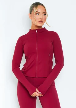 Gym Tops|Tops*Missy Empire Jenna Burgundy Active Long Sleeve Jacket Red