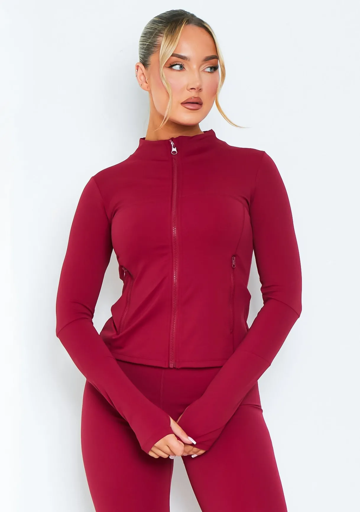 Gym Tops|Tops*Missy Empire Jenna Burgundy Active Long Sleeve Jacket Red