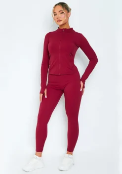 Gym Tops|Tops*Missy Empire Jenna Burgundy Active Long Sleeve Jacket Red