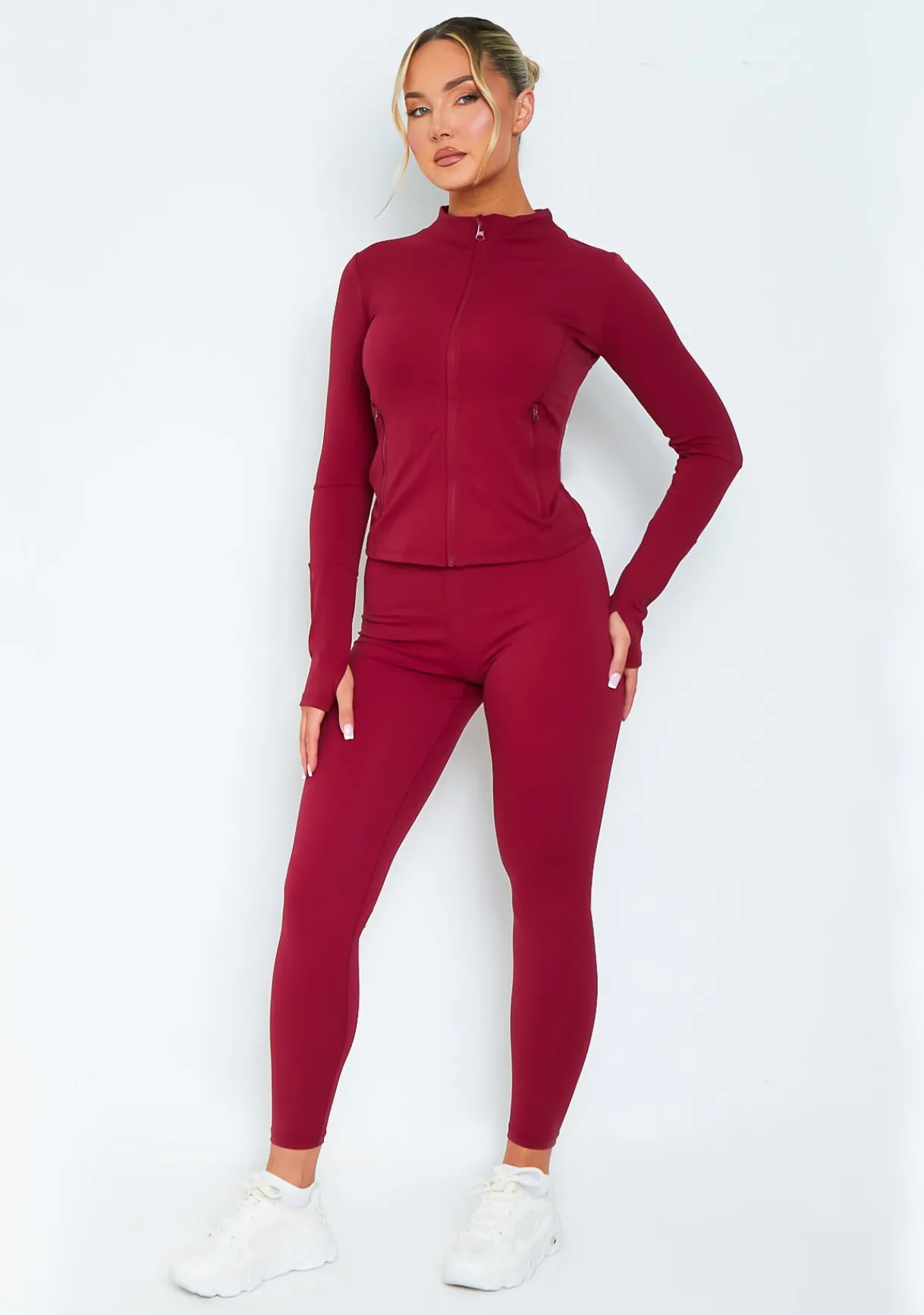 Gym Tops|Tops*Missy Empire Jenna Burgundy Active Long Sleeve Jacket Red