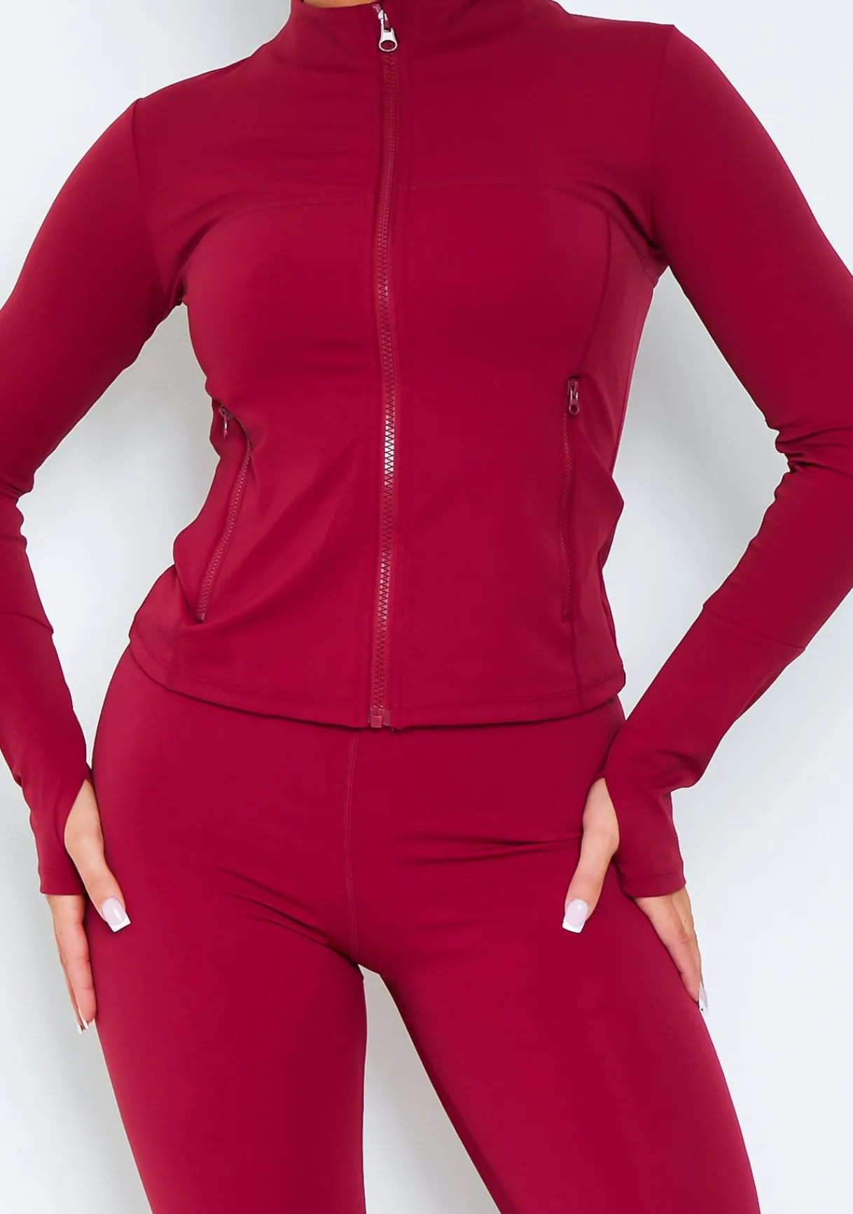 Gym Tops|Tops*Missy Empire Jenna Burgundy Active Long Sleeve Jacket Red
