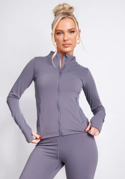 Gym Tops|Coats & Jackets*Missy Empire Jenna Active Long Sleeve Jacket Charcoal