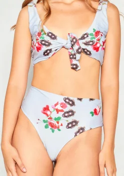 Swimwear|Beachwear*Missy Empire Jess Grey Floral Tie Front Bikini