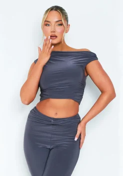 Concert Outfits|Tops*Missy Empire Jessica Charcoal Slinky Twist Sleeve Top
