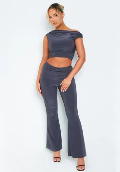 Concert Outfits|Tops*Missy Empire Jessica Charcoal Slinky Twist Sleeve Top