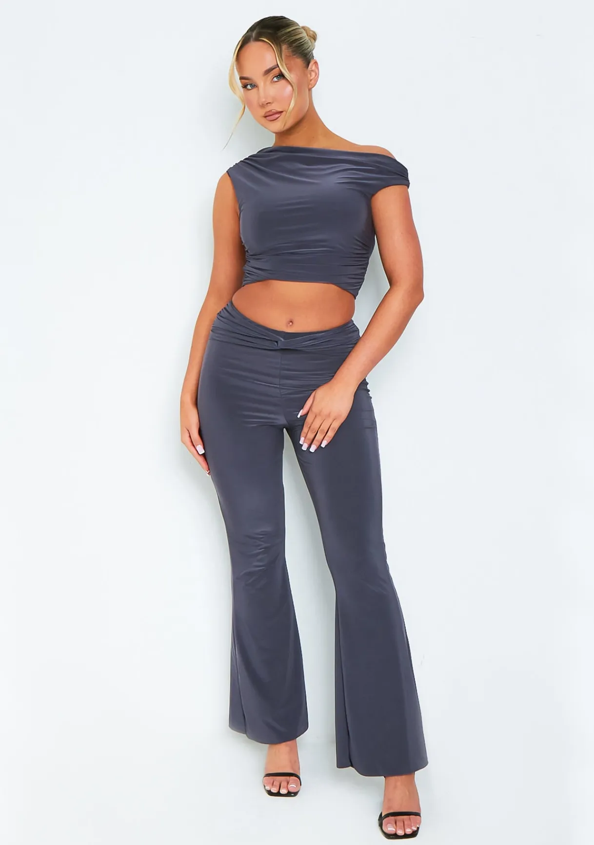 Concert Outfits|Tops*Missy Empire Jessica Charcoal Slinky Twist Sleeve Top