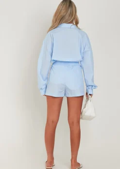 Shorts|Co-Ords*Missy Empire Jessie Blue Cotton Oversized High Waisted Runner Shorts