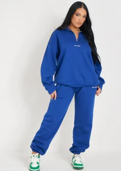 Airport Vibin'|Tracksuits*Missy Empire Jianna Cobalt Embroidered Cuffed Joggers Blue
