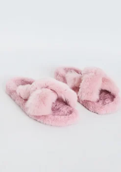 Nightwear*Missy Empire Jodie Pink Cross Over Slippers