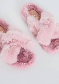 Nightwear*Missy Empire Jodie Pink Cross Over Slippers