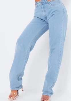 Jeans|Denim*Missy Empire Joelle Light Wash Cut Out Detail Straight Leg Jeans
