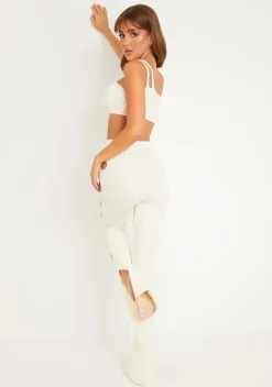 Rave Outfits|Airport Vibin'*Missy Empire Jordynn Cream Knitted One Shoulder Crop Top