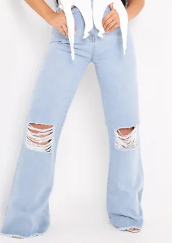 Jeans|Denim*Missy Empire Justine Light Blue Wash Wide Leg Ripped Denim Jeans