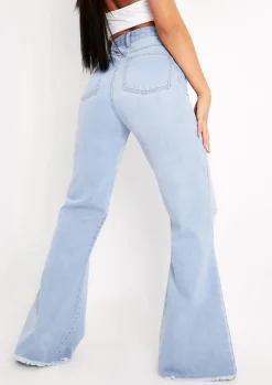 Jeans|Denim*Missy Empire Justine Light Blue Wash Wide Leg Ripped Denim Jeans