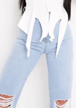 Jeans|Denim*Missy Empire Justine Light Blue Wash Wide Leg Ripped Denim Jeans