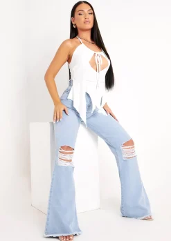 Jeans|Denim*Missy Empire Justine Light Blue Wash Wide Leg Ripped Denim Jeans