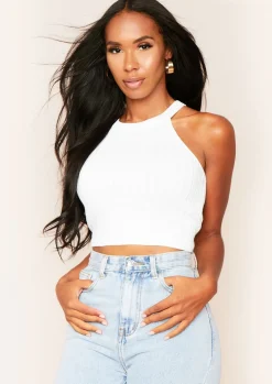 Airport Vibin'|Tops*Missy Empire Kacey Ribbed Knit Sleeveless Crop Top White