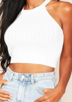 Airport Vibin'|Tops*Missy Empire Kacey Ribbed Knit Sleeveless Crop Top White