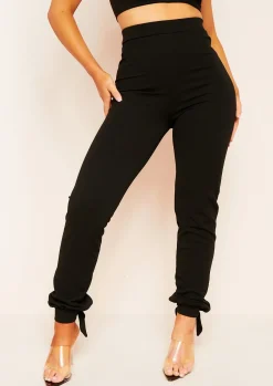 Trousers*Missy Empire Kadri Black Tie Hem Plain Trousers