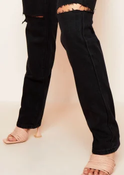 Jeans|Denim*Missy Empire Kady Slashed Knee Straight Leg Jeans Black
